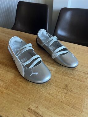 Puma Silver Mary Jane Ballet Flats with Triple Elastic Straps